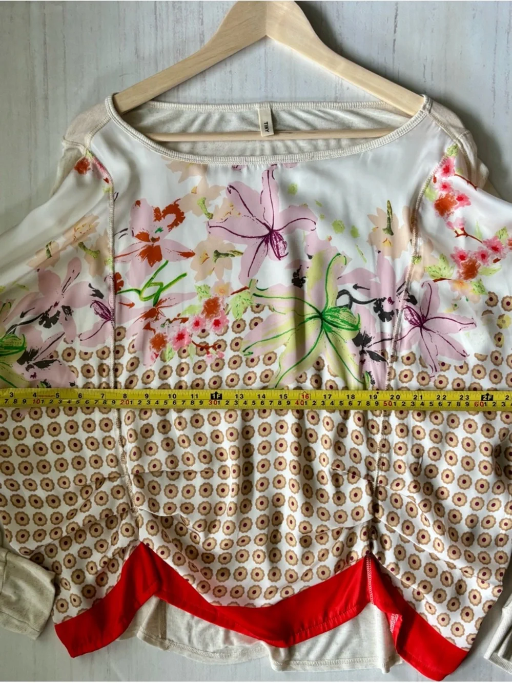 Exec Cond Anthropologie Tiny Brand Floral Mix-Print Boho Satin Blouse in Cream - Picture 7 of 17
